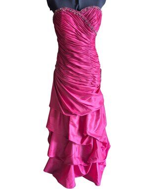 B. Dazzle Pink Strapless Silk Gown With Crystal Detail & Ruffled Skirt Size 6